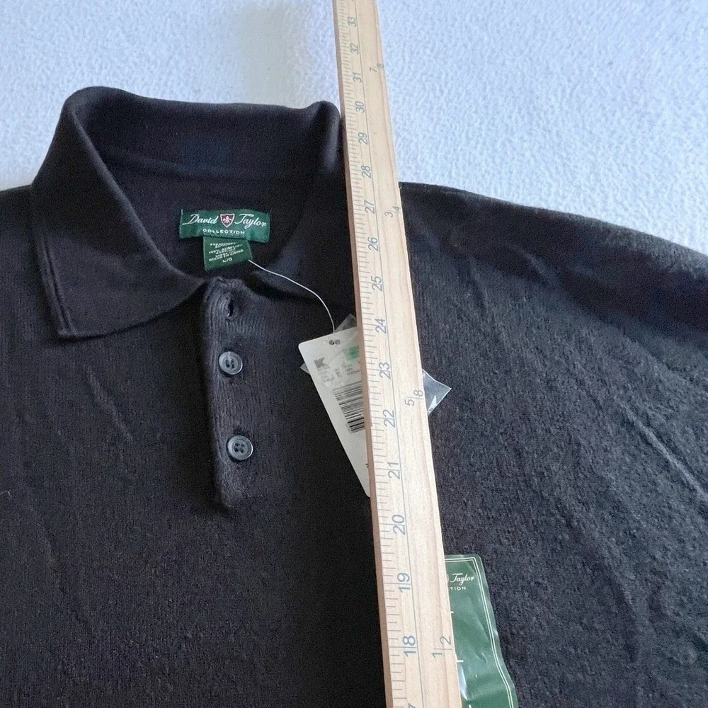 David Taylor Polo Sweater Men L Black Long Sleeve Acrylic Knit New Prep Academic